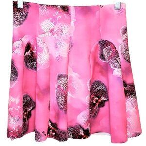 Pois Italy NWT Pink Orchid Print Scuba Mini Skirt Size 42 IT / US 6 Elastic Wais